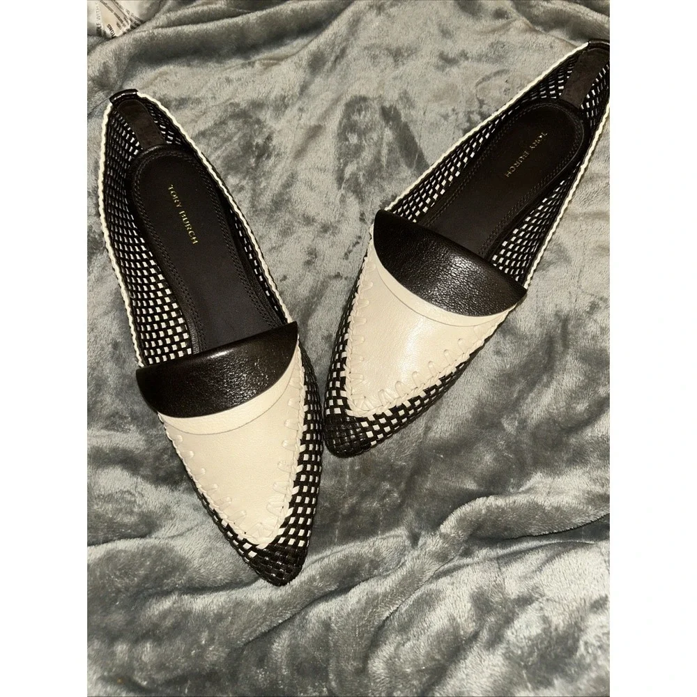 Tory Burch‎ SIZE 10 M Coco/ New Cream Envelope Bicolor Raffia Woven Loafers